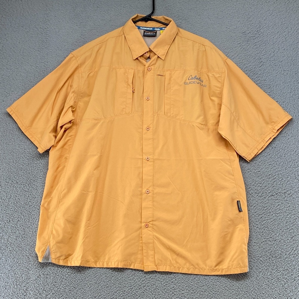 Cabelas Shirt Mens Large Guide Wear Orange Vented Short Sleeve Fishing Hiking